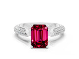 White gold Emerald Cut Diamond Solitaire Engagement Ring with Pavé Band and Four-Prong Setting