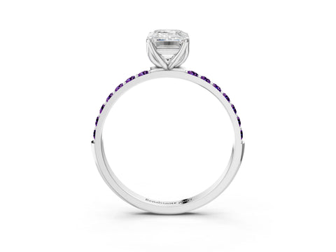 White gold Emerald Cut Diamond Solitaire Engagement Ring with Round with Amethyst side stone Pavé Band and Prong Setting_15