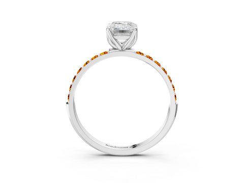 White gold Emerald Cut Diamond Solitaire Engagement Ring with Round with Citrine side stone Pavé Band and Prong Setting_15