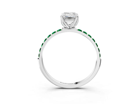 White gold Emerald Cut Diamond Solitaire Engagement Ring with Round with Emerald side stone Pavé Band and Prong Setting_15