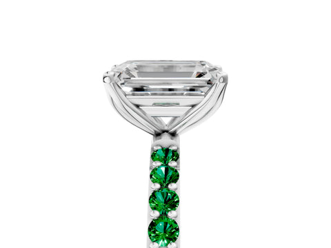 White gold Emerald Cut Diamond Solitaire Engagement Ring with Round with Emerald side stone Pavé Band and Prong Setting_17