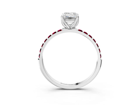 White gold Emerald Cut Diamond Solitaire Engagement Ring with Round with Garnet side stone Pavé Band and Prong Setting_27