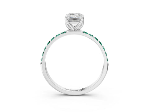White gold Emerald Cut Diamond Solitaire Engagement Ring with Round with Green Sapphire side stone Pavé Band and Prong Setting_15