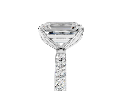 White gold Emerald Cut Diamond Solitaire Engagement Ring with Round with Moissanite side stone Pavé Band and Prong Setting_29