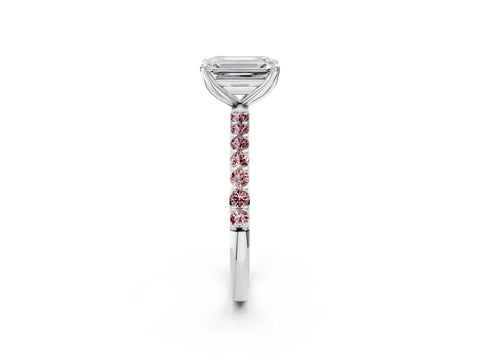 White gold Emerald Cut Diamond Solitaire Engagement Ring with Round with Morganite side stone Pavé Band and Prong Setting_14