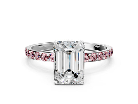 White gold Emerald Cut Diamond Solitaire Engagement Ring with Round with Morganite side stone Pavé Band and Prong Setting_24