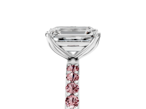 White gold Emerald Cut Diamond Solitaire Engagement Ring with Round with Morganite side stone Pavé Band and Prong Setting_29