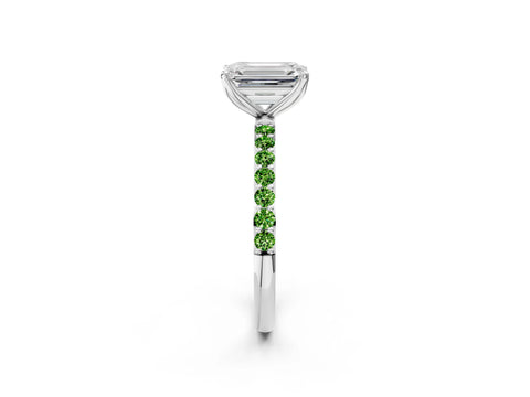 White gold Emerald Cut Diamond Solitaire Engagement Ring with Round with Peridot side stone Pavé Band and Prong Setting_14