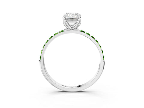 White gold Emerald Cut Diamond Solitaire Engagement Ring with Round with Peridot side stone Pavé Band and Prong Setting_15