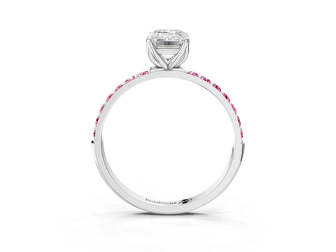 White gold Emerald Cut Diamond Solitaire Engagement Ring with Round with Pink Sapphire side stone Pavé Band and Prong Setting_27