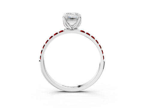 White gold Emerald Cut Diamond Solitaire Engagement Ring with Round with Ruby side stone Pavé Band and Prong Setting_15