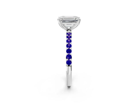 White gold Emerald Cut Diamond Solitaire Engagement Ring with Round with Tanzanite side stone Pavé Band and Prong Setting_14