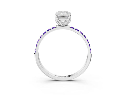 White gold Emerald Cut Diamond Solitaire Engagement Ring with Round with Tanzanite side stone Pavé Band and Prong Setting_3
