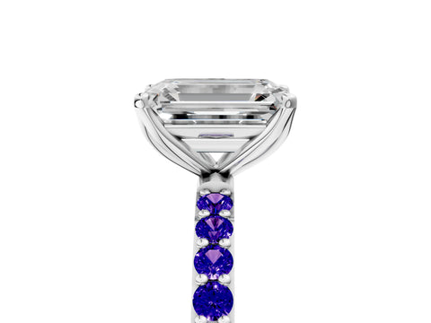 White gold Emerald Cut Diamond Solitaire Engagement Ring with Round with Tanzanite side stone Pavé Band and Prong Setting_5