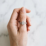 White gold Emerald Cut Diamond Solitaire Engagement Ring with Split Shank Pavé Band_400