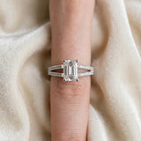 White gold Emerald Cut Diamond Solitaire Engagement Ring with Split Shank Pavé Band_403