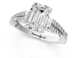 White gold Emerald Cut Diamond Solitaire Engagement Ring with Twisted Pavé Band and Four-Prong Setting_76