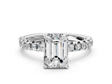 White gold Emerald Cut Diamond Solitaire Pavé Engagement Ring with Round Band and Prong Setting_13
