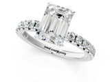 White gold Emerald Cut Diamond Solitaire Pavé Engagement Ring with Round Band and Prong Setting_14