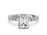 White gold Emerald Cut Diamond Solitaire Pavé Engagement Ring with Round Band and Prong Setting_55