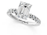 White gold Emerald Cut Diamond Solitaire Pavé Engagement Ring with Round Band and Prong Setting_56