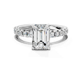 White gold Emerald Cut Diamond Solitaire Pavé Engagement Ring with Round Band and Prong Setting_85