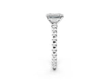 White gold Emerald Cut Diamond Solitaire Ring with Beaded Band and Prong Setting_345
