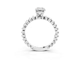 White gold Emerald Cut Diamond Solitaire Ring with Beaded Band and Prong Setting_346