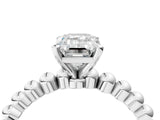 White gold Emerald Cut Diamond Solitaire Ring with Beaded Band and Prong Setting_347