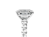 White gold Emerald Cut Diamond Solitaire Ring with Beaded Band and Prong Setting_348