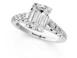 White gold Emerald Cut Diamond Solitaire Ring with Cathedral Setting and Pavé Band_168