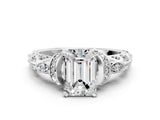 White gold Emerald Cut Diamond Solitaire Ring with Filigree Band and Four-Prong Setting_107