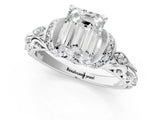 White gold Emerald Cut Diamond Solitaire Ring with Filigree Band and Four-Prong Setting_108