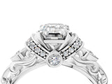 White gold Emerald Cut Diamond Solitaire Ring with Filigree Band and Four-Prong Setting_111