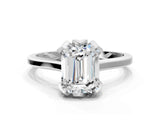 White gold Emerald Cut Diamond Solitaire Ring with Flower Prong Setting and Classic Band_285