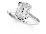 White gold Emerald Cut Diamond Solitaire Ring with Flower Prong Setting and Classic Band_299