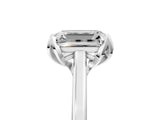 White gold Emerald Cut Diamond Solitaire Ring with Flower Prong Setting and Classic Band_303