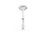 White gold Emerald Cut Diamond Solitaire Ring with Flower Prong Setting and Classic Band_342