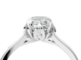 White gold Emerald Cut Diamond Solitaire Ring with Flower Prong Setting and Classic Band_344