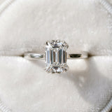 White gold Emerald Cut Diamond Solitaire Ring with Flower Prong Setting and Classic Band_355