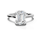White gold Emerald Cut Diamond Solitaire Ring with Flower Prong Setting and Classic Band_69