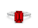White gold Emerald Cut Diamond Solitaire Ring with Four-Prong Setting and Pavé Band