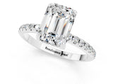 White gold Emerald Cut Diamond Solitaire Ring with Four-Prong Setting and Pavé Band_1