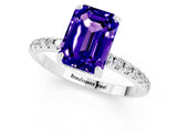 White gold Emerald Cut Diamond Solitaire Ring with Four-Prong Setting and Pavé Band_1