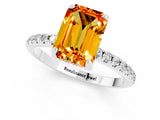 White gold Emerald Cut Diamond Solitaire Ring with Four-Prong Setting and Pavé Band_1