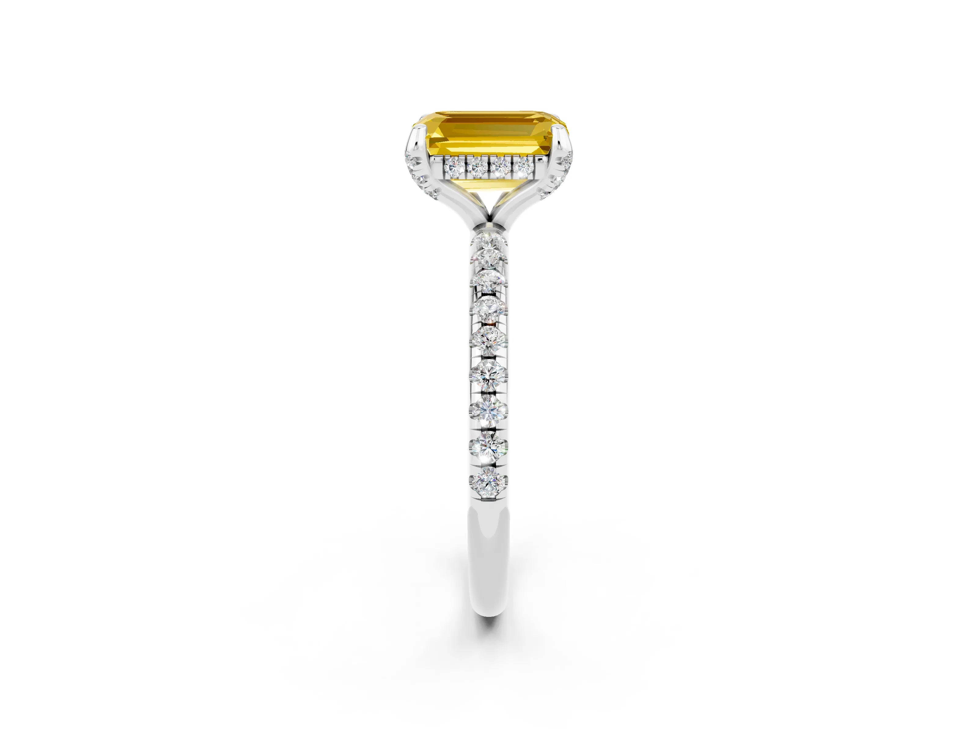 White gold Emerald Cut Diamond Solitaire Ring with Four-Prong Setting and Pavé Band_2