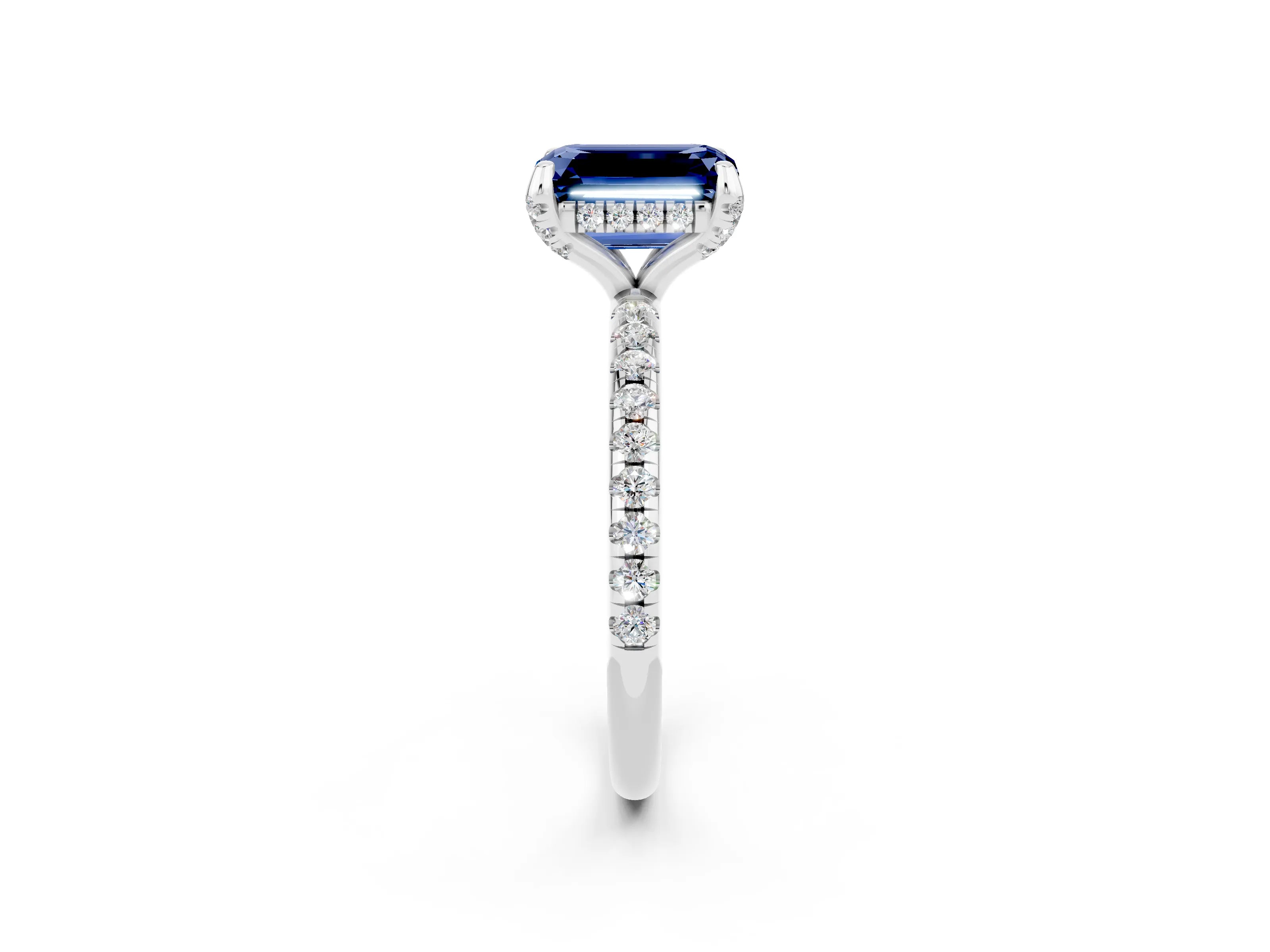 White gold Emerald Cut Diamond Solitaire Ring with Four-Prong Setting and Pavé Band_2