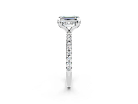 White gold Emerald Cut Diamond Solitaire Ring with Four-Prong Setting and Pavé Band_2