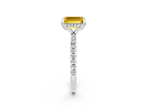 White gold Emerald Cut Diamond Solitaire Ring with Four-Prong Setting and Pavé Band_2