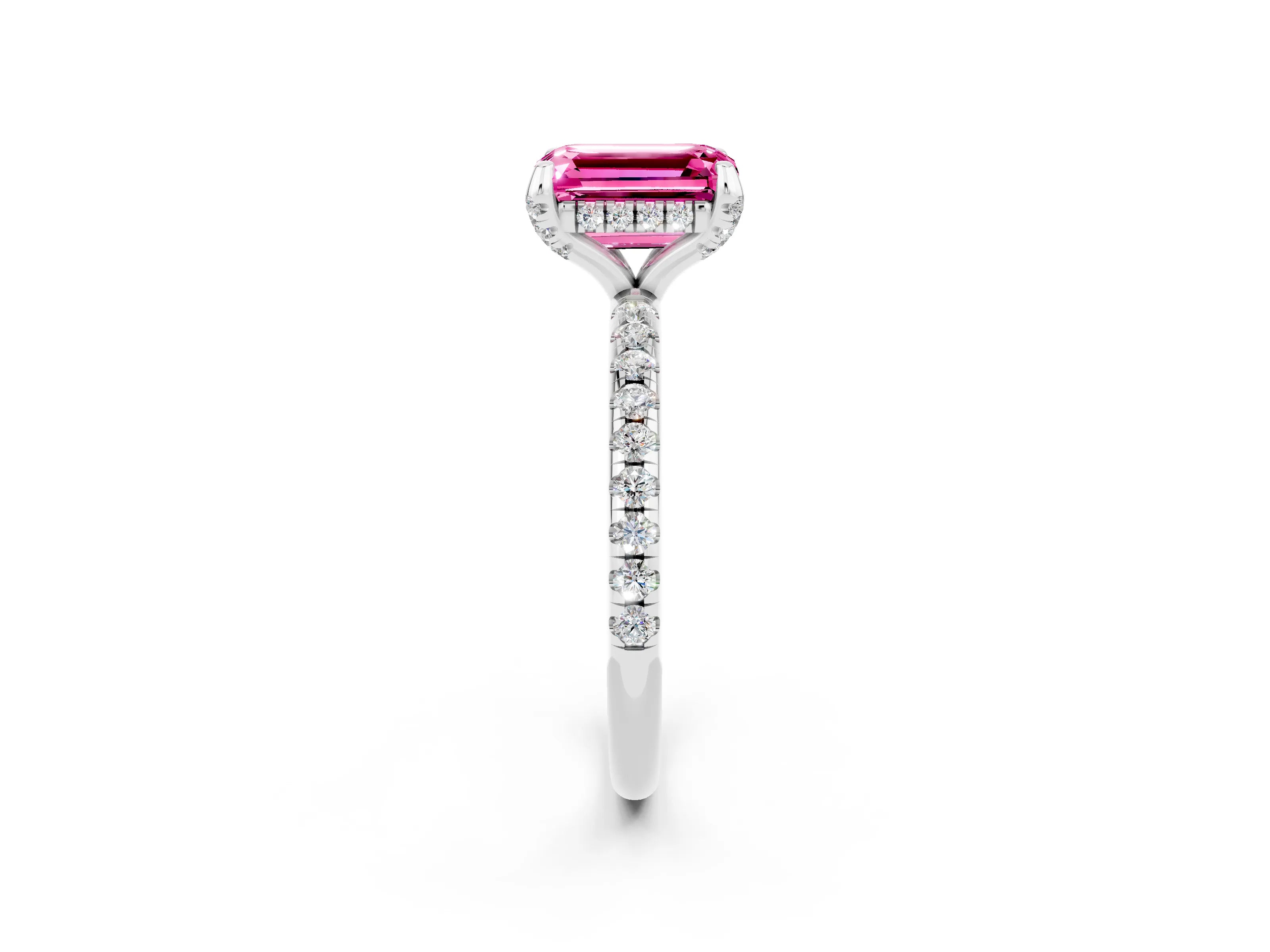 White gold Emerald Cut Diamond Solitaire Ring with Four-Prong Setting and Pavé Band_2